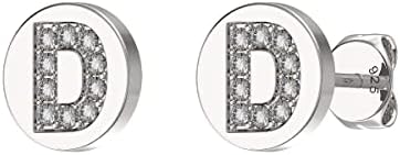 Sterling Silver Initial Earrings Set With Cubic Zirconia's. 7.6mm Round Earrings