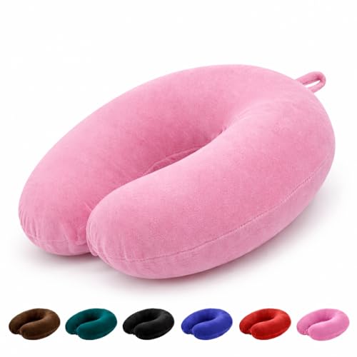 Image of PAVILONN U-Shape Memory Foam Neck Pillow for Travel | Soft Flight Cushion for Airplane, Car & Train | Lightweight Portable Travel Essential for Men, Women & Kids (Pink)