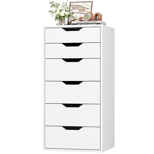 FOREHILL Kommode mit 6 Schubladen, Schubladenschrank schmal Schubladenkommode für Schalfzimmer, Wohnzimmer, Büro, Flur, 45x40x90,5 cm, weiß