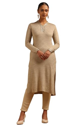 Kurta d'hiver acrylique femme tunique longue chaude à paillettes solide