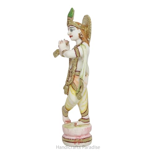 Image of Handicrafts Paradise Culture Marble Hand Painted Krishna Intricately Carved Showpiece for Home Decor and Puja - 6 inch