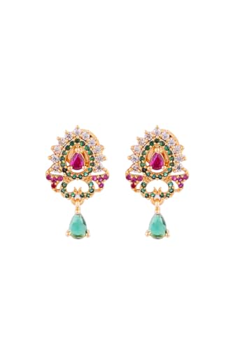 Image of Radha's Creations brass Ruby Emerald stud earrings one gram gold for women and girls one gram gold