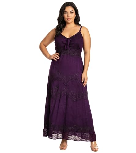 Image of Sakkas Stonewashed Rayon Embroidered Adjustable Spaghetti Straps Long Dress