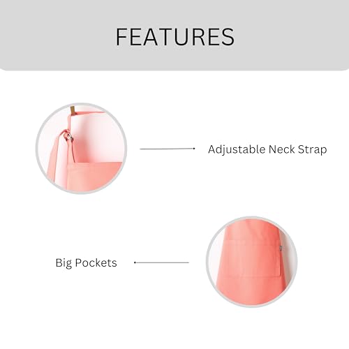 Image of Cotton Kitchen Apron for Women & Men - Set of 1 - Uni Plain, (28 inch X32 inch) Durable Apron with Spacious Pocket - Perfect Kitchen Set for Home or Professional Use - Coral