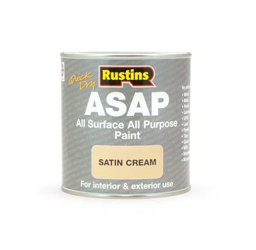 RUSTINS ASAP Quick Dry All Surface All Purpose Paint Water-Based Satin Paint for Wood Metal UPVC Plastic Tiles Stone & Brick Interior & Exterior Paint - Cream 1 l