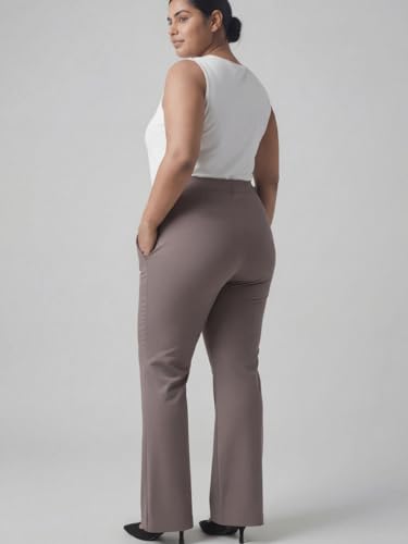 Image of AMYDUS Plus Size Women Tummy Shaper Bell Bottom Pants | High-Waist | Stretchable | Wide Waistband | 2 Pockets | Cloud Soft Fabric | Tummy Tucker Jeggings for Women - L to 9 XL Taupe Brown