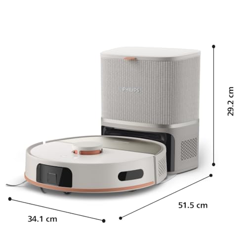 Philips Homerun Série 5000 – Robot aspirateur, Double serpillières rotatives, 10 000 Pa, Aspire & nettoie, Auto-vidange (S-Bag®), Navigation Laser, app Homerun, Beige Soie (XU5100/20)