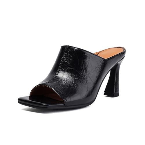 Square Peep Toe Stiletto Mule Slides For Women's Leather Fish Mouth High Heel Slip-On Dress Slides Sandals for Party Prom Wedding