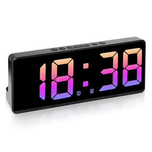 Digital Alarm Clock - LED Clock Mains Powered Electric Battery Snooze 5 Levels Adjustable Brightness 12/24h Dual Alarm, Temperature Date Time Display Voice Control for Bedroom Office Children's Room