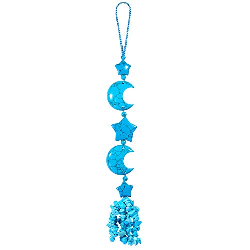 mookaitedecor Blue Howlite Turquoise Crystal Moon and Star Hanging Decoration for Car Window Crystal Wall Art Hanging Blue Bedroom Decor Decorative Star Moon Ornament Gift for Women Friend