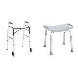 Drive Medical RTL12203KDR Shower Chair & 10210-1 2-Button Folding Walker with Wheels