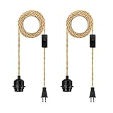 LYOOWNG 2Pack Plug in Pendant Light Cord, Farmhouse Hanging Lights with Plug in Cord, 15FT Hemp Rope Plugin Hanging Light Cord Kit with On/Off Switch, E26 E27 LightSocketCord