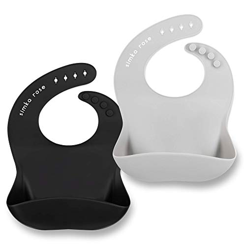 Image of Simka Rose Silicone Baby Bibs with Food Catcher - Adjustable Soft Catch All Bib for Boys & Girls - High Chair Dining Table