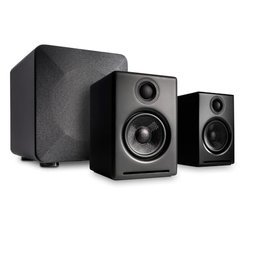 Audioengine A2 Schwarz 24 Bit Pc Lautsprecher für Desktop und S6 Gray Subwoofer für Music Gaming Movies Studios Dorms Bedrooms Offices
