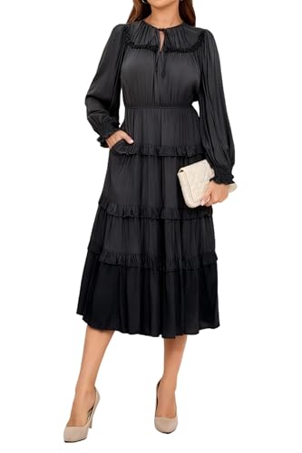 Image of Women's Short Sleeve Summer Boho Pleated Rayon Mid Dresses with Pockets for Wedding Guest