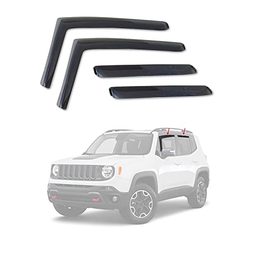 OMAC Wind Deflectors Fits Jeep Renegade 2015-2021 Auto Exterior Accessories Front Side Window | Air Visor Rain Wind Deflector Guards with Strong Adhesive Tape | 4 pcs. Dark Smoke