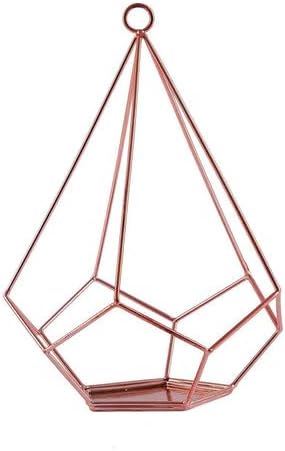 Vista 4 de TABLECLOTHSFACTORY - Juego de 2 portavelas geométricos de metal con diseño de pentágono, color oro rosa de 9 pulgadas, centro de mesa geométrico