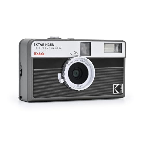 Image of Kodak EKTAR H35N Half Frame Film Camera, 35mm, Reusable, Focus-Free, Bulb Function, Built-in Star Filter, Coated Improved Lens (Film & AAA Battery are not Included) (Striped Black) | 22mm Fixed-Focus Lens, Star Filter, Bulb Mode, Flash