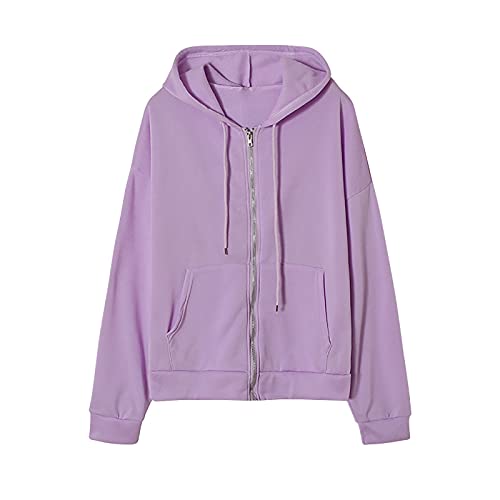 Women's Comfy Workout Hoodies Long Sleeve Relaxed Fit Zip Up Hoodie Sweatshirts With Pocket Drawstring Hooded Pullover Purple, Xx-Large #TOP4