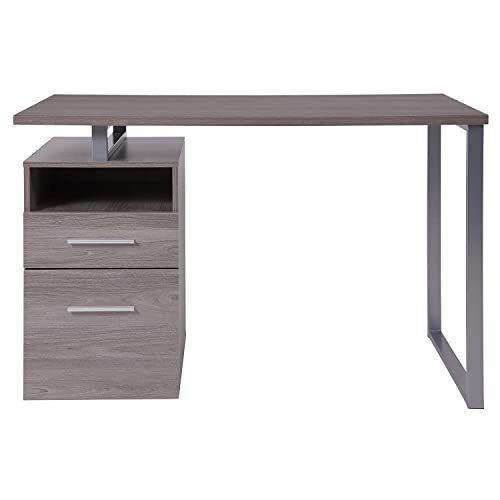 Flash Furniture Harwood Light Ash Wood Grain Finish Computer Desk With Two Drawers And Silver Metal Frame #TOP6