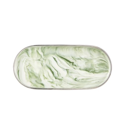 Redelaenor Bathroom Vanity Sink Storage Tray Marble Oval Tray for Dresser Key Jewelry Dish (Green Small)