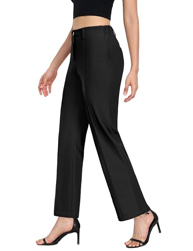 Little Donkey Andy Women's Stretchy Straight Leg Dress Pants Business Casual Elastic Waist Cropped Work Pants with Pockets2