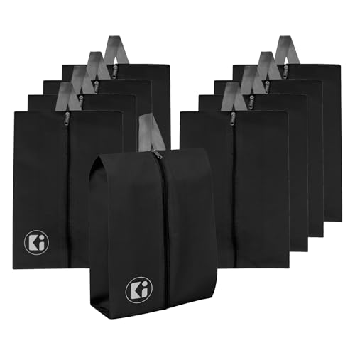 Urbane Home Pack of 9 Shoe Bag For Travel | Drawstring Footwear Pouches & Toiletries Packing Bags/Covers For Travelling | Plain - Black