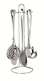 Ibili 759702 - Juego 5 piezas Supra Inox con soporte (Cacillo, Espumadera, Espátula, cuchara y tenedor)