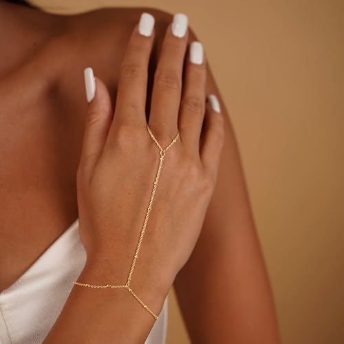 Elegant Gold Hand Chain Bracelets for Women – Dainty 14K Gold & Sterling Silver Stackable Jewelry by Mridiya - Image 3