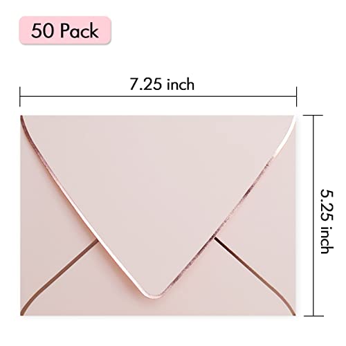 A7 Pink Envelopes 50 Pack With Rose Gold Border Christmas Envelopes Quick Self Seal, For 5X7 Cards| Perfect For Weddings, Invitations, Photos, Graduation, Baby Shower (Pink-Rose Golden Border) #TOP2