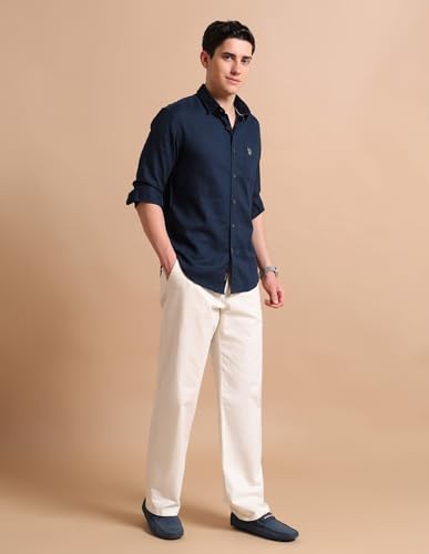 Image of U.S. POLO ASSN. Solid Regular Fit Shirts for Men - 100% Cotton, Full Sleeve Mens Casual Shirts