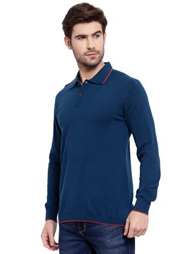 Image of Kalt Mens Basic Solid Full Sleeves Polo Cotton Blend Knitted Regular Fit Polo-Neck T-Shirts with Collar Stylish