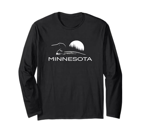 Minnesota - Loon and Trees in Moonlight Long Sleeve T-Shirt