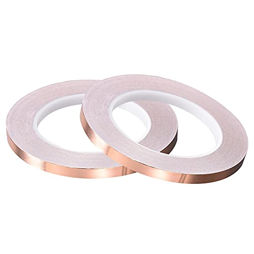 Image of uxcell Single-Sided Conductive Tape Copper Foil Tape Adhesive 8mm x 30m /98.4ft for Guitar,EMI Shielding Crafts, Electrical Repairs 2pcs