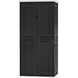 DWVO Outdoor Vertical Storage Cabinet with 4 Shelves, Waterproof Tall Plastic Storage Shed with 4 Adjustable Shelf, 30 cu. ft. Patio Tools Storage Box for Patio, Garden, Backyard, Deck, Dark Gray