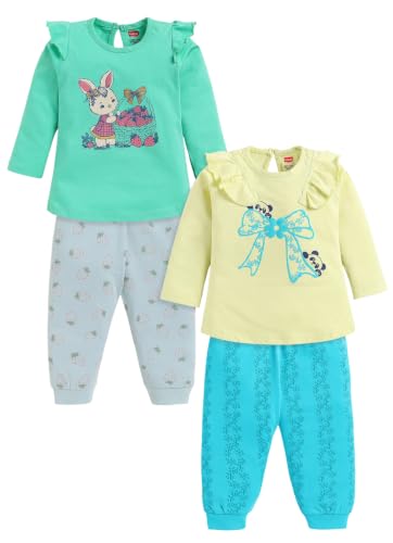 Image of LuvLap Baby Girls Regular Fit 100% Cotton Half Sleeves Girls Top CoSet Pack of 2