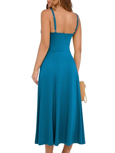 Image of YATHON Women's Summer Midi Corset Boho Dresses Spring Casual Floral Spaghetti Straps Lace Up Dress Flowy Aline Beach Sundress