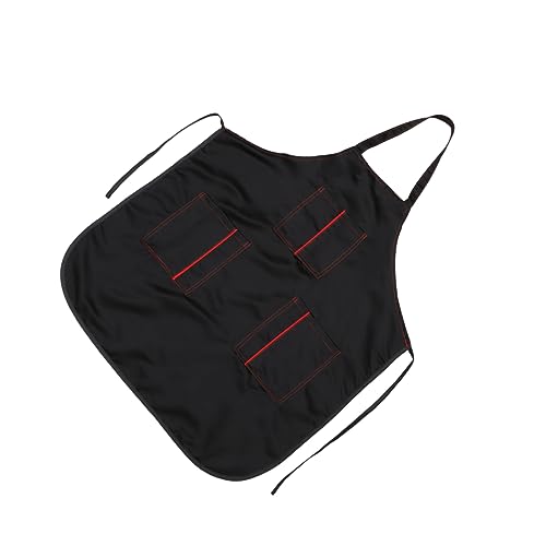 Alipis 1pc Waterproof Anti-static Polyester Apron Pockets Black Hairstylist Waist Apron for Salon