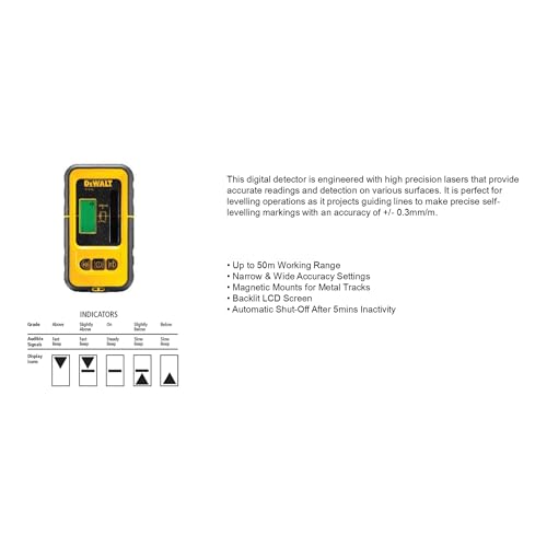 Dewalt DE0892 - Ricevitore/Rilevatore Laser, Per DW088 E DW089, 50 Metri Portata, Maneggevolezza, Custodia Resistant All'umidità E Agli Schizzi, Display Lcd - 5