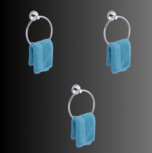 Image of JAGGER JAG222 Round Towel Rings /Towel Holder /Hand Towel Stand /Cloth Hanger /Napkin Holder /Cloth Stand /Towel Holder for Bathroom /Kitchen /Washbasin (Chrome Finish, Pack of - 3)