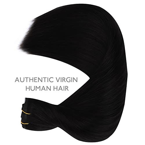 Image of WENNALIFE Lace Seamless Clip in Hair Extensions Human Hair 7pcs Ultra Invisible 50% Thinner Seamless Clip Ins Jet Black Natural Remy Hair 14 inch