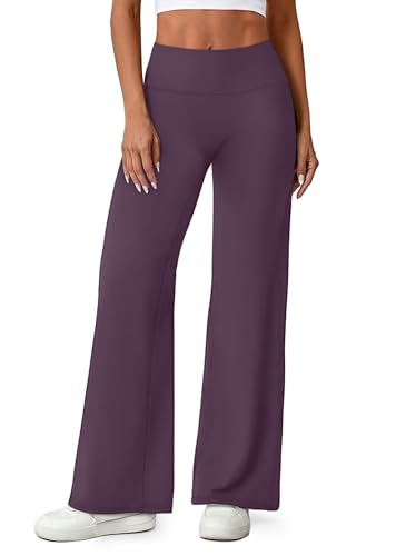 Wide Leg Yoga Pants for Women Workout Womens Leggings Tummy Control No Front Seam Pilates Outfits Fitness Clothing Purple L