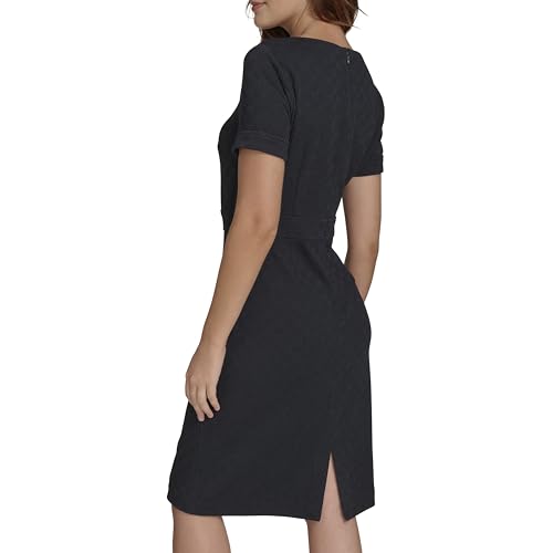 Image of Tommy Hilfiger Women's Short Sleeve Round Neck Novelty Button Tweed Mini Sheath Dress