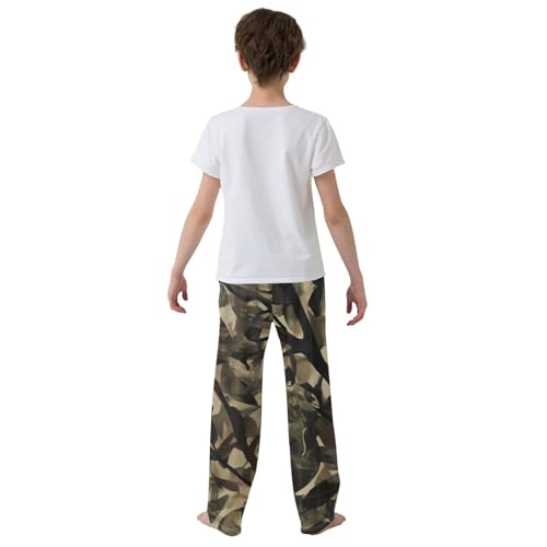 ZZXXB Leaves Camouflage Boys Long Pants Soft Trousers Elastic Waist Kids Lounge Bottoms with Pockets S-XL3