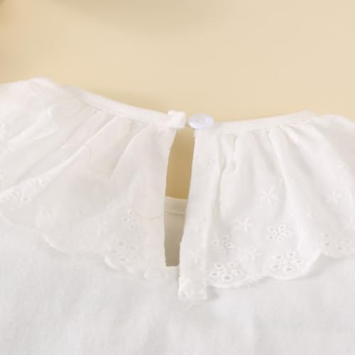 Kids Baby Girl Long Sleeve Collar Shirt Toddler White Blouse Puff Short Sleeve T-Shirt Solid Color Basic Top Bottom3