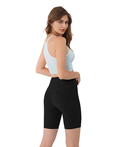 Ododos Women's 8" Cross Waist Biker Shorts With Hidden Pocket, Non See Through Athletic Workout Running Yoga Shorts, Black, Small #TOP3