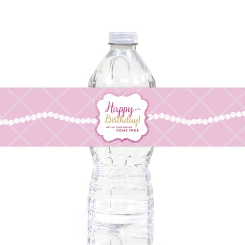 Andaz Press Sparkle Princess Birthday Collection, Happy Birthday Water Bottle Labels, 20-Pack