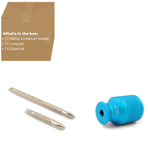 Short Stubby Screwdriver - Double Ended And Magnetic Bit Phillips & Flat/Slotted (Aluminum-Blue) #TOP6
