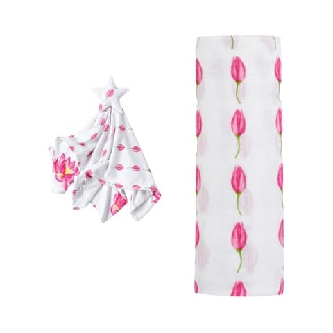 Malabar Baby Lotus Pattern Lovey Blanket and Lotus Flower Bud Pattern Swaddle Set Cover