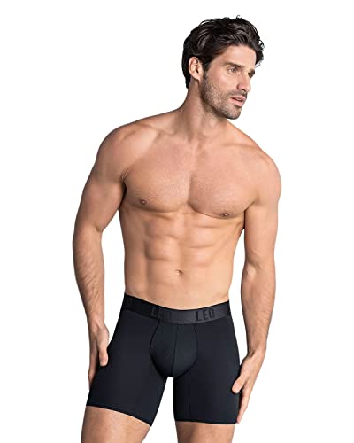 Leo Long Leg Athletic Boxer Briefs With Side Pocket - Quick Dry Mens Underwear Black #TOP26